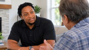 Real estate investor talking with a motivated property seller
